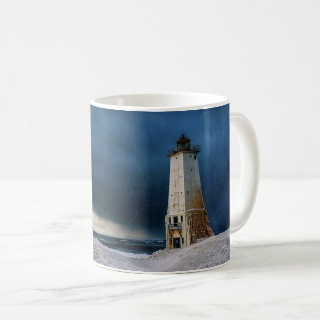 Caneca De Café Faróis | Lago Frankfort Lighthouse Michigan (Frente Esquerda)
