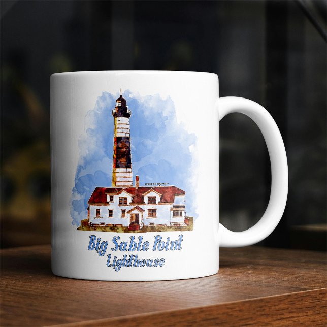 Caneca De Café Farol Big Sable Point Aquarela - Michigan (Big Sable Point Lighthouse Watercolor - Michigan. Coffee Mug)