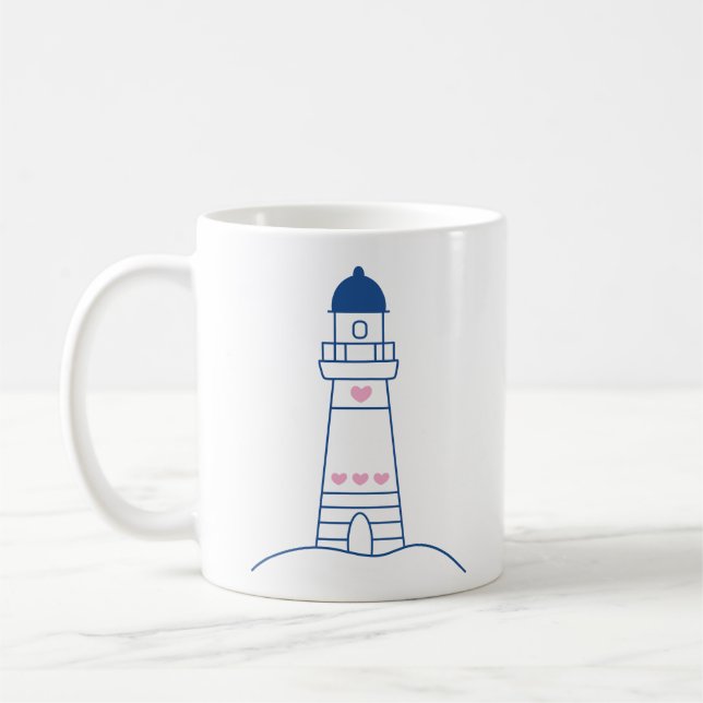 Caneca De Café Farol com Desenho Fofo de Corações à Mão (Esquerda)