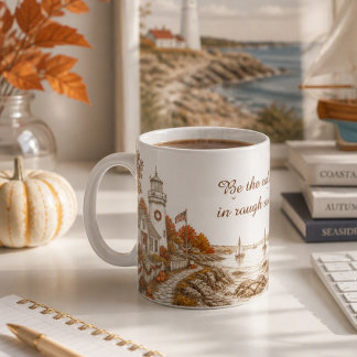 Caneca De Café Farol da Temporada de Outono Náutico Costeiro