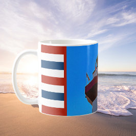 Caneca De Café Farol de Hilton com Faixa Vermelha e Azul
