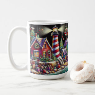 Caneca De Café Farol de Natal Whimsical Vermelho Rosa Púrpura