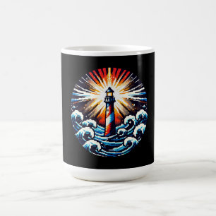 Caneca De Café Farol de Pixel em Stormy Seas