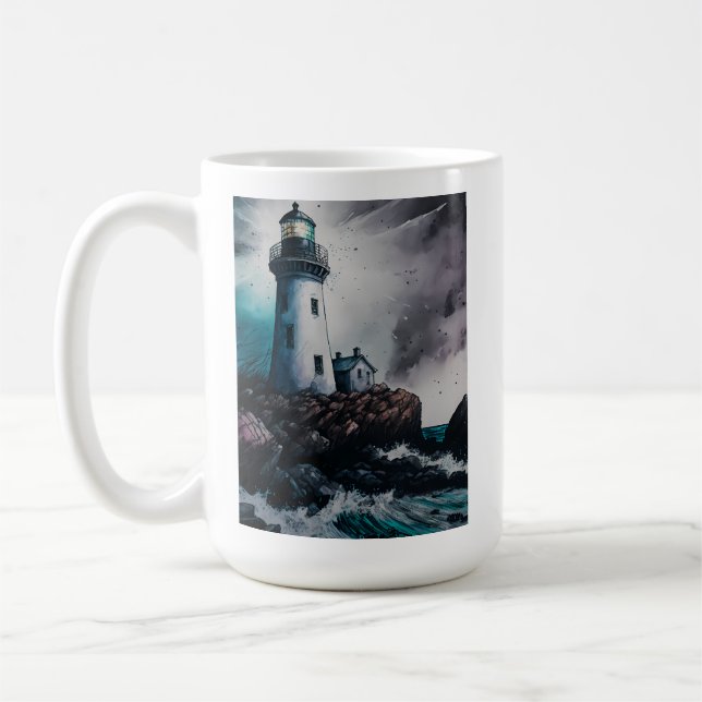 Caneca De Café Farol Durante Storm 15 oz Basic Mug (Esquerda)
