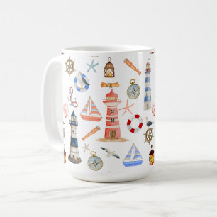Caneca De Café Farol E Navio De Navegação