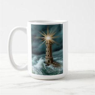 Caneca De Café farol pintado à mão pelo mar