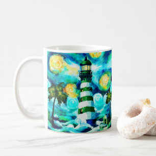 Caneca De Café Farol Tropical & Palm Trees Impressionistas