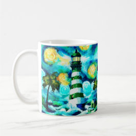 Caneca De Café Farol Tropical & Palm Trees Impressionistas