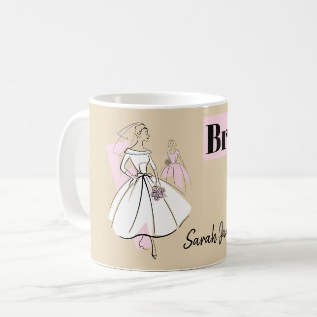 Caneca De Café Fashion Bride Grupo Neutral Bridesmaid Nome (Frente Esquerda)