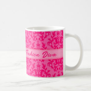 Caneca De Café Fashion Diva damask hot rosa cachorrinho