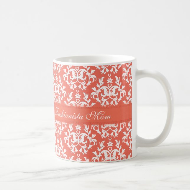 Caneca De Café Fashionista mãe damask emberglow trendmug (Direita)