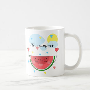 Caneca De Café Fatia de melancia, texto, "Eu amo o verão",