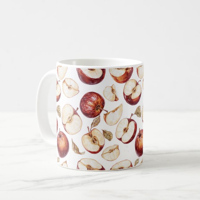 Caneca De Café Fatias de Fruta de Maçã Vermelha (Frente Esquerda)