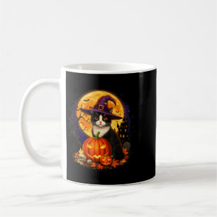 Caneca De Café Fato de Abóbora de Halloween de Gato Preto Retro p