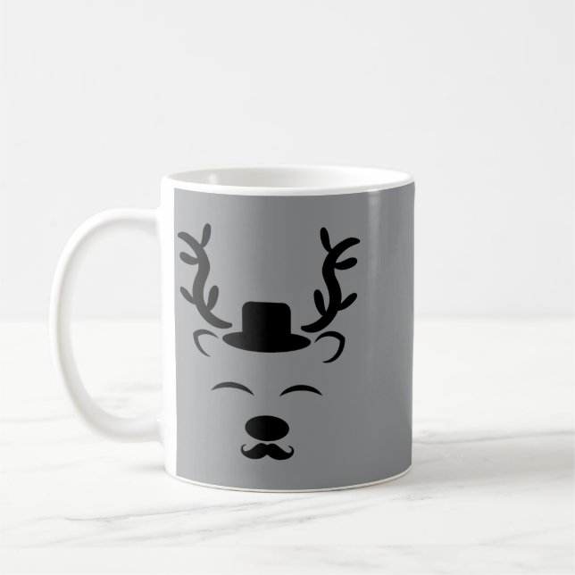 Caneca De Café Fato de Natal com Bigode e Chapéu de Renas (Esquerda)