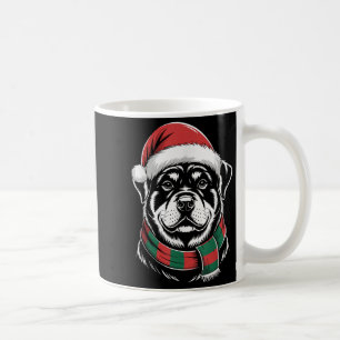 Caneca De Café Fato de Natal de Cachorro Rottweiler com Chapéu e