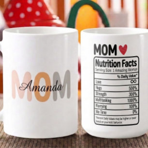 Caneca De Café Fatos de Nutrição da Mamãe Personalizados Nome e C