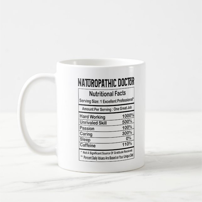 Caneca De Café Fatos de Nutrição Médica Naturopáticos 11oz (Esquerda)