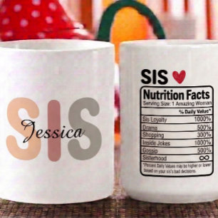 Caneca De Café Fatos de Nutrição Personalizados da Irmã Nome e ca