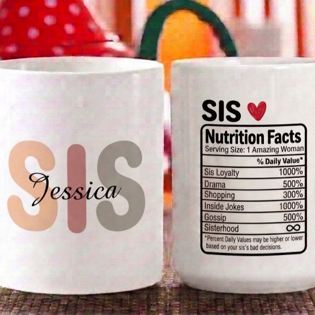 Caneca De Café Fatos de Nutrição Personalizados da Irmã Nome e ca (Criador carregado)