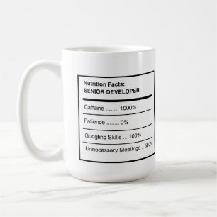 Caneca de Café Fatos Nutricionais de Desenvolvedor