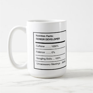Caneca de Café Fatos Nutricionais de Desenvolvedor