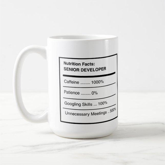 Caneca de Café Fatos Nutricionais de Desenvolvedor (Esquerda)