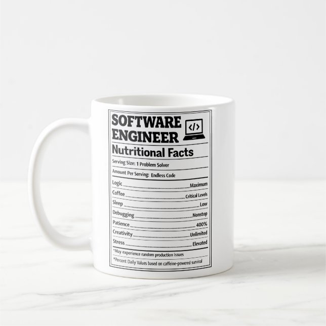 Caneca De Café Fatos Nutricionais de Engenheiro de Software Engra (Esquerda)