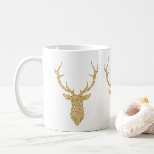 Caneca De Café Faux Dourado Dedo de Natal da Glitter (Com Donut)
