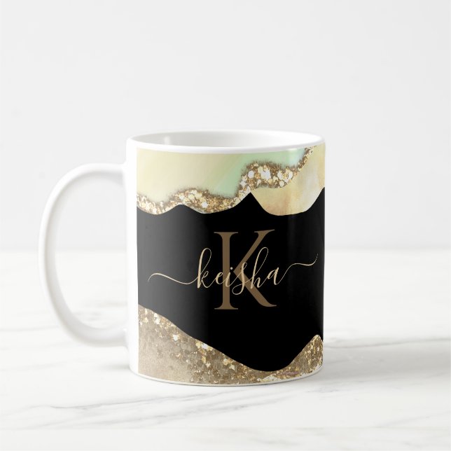 Caneca De Café Faux Gold Glitter & Pastel Waves Bling (Esquerda)