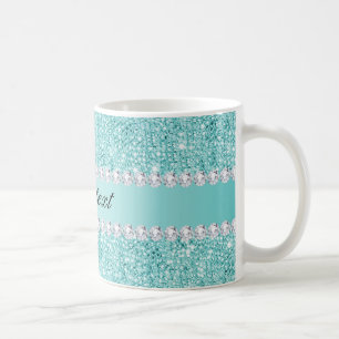 Caneca De Café Faux Teal Sequins e Diamantes