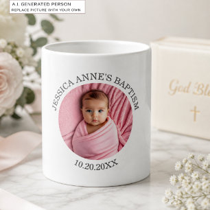 Caneca De Café Favor de Batismo de Menina com Foto Especial