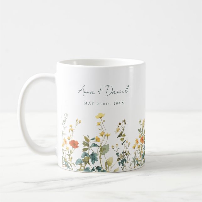 Caneca De Café Favor de casamento de flores silvestres elegante (Esquerda)