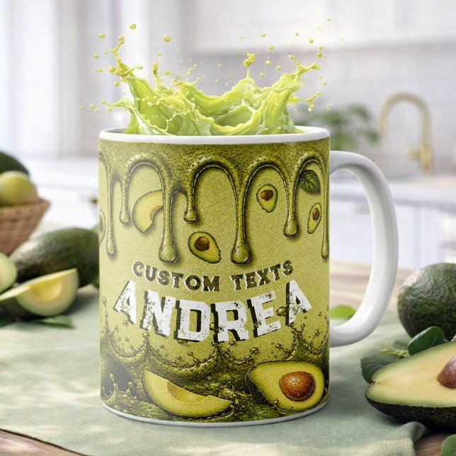 Caneca De Café Favor Retro com Gotejamento de Abacate | Nome Terr (Criador carregado)