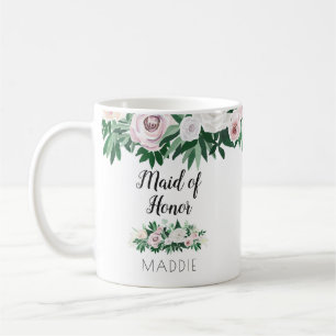 Caneca De Café Favor verde branco floral da madrinha de casamento