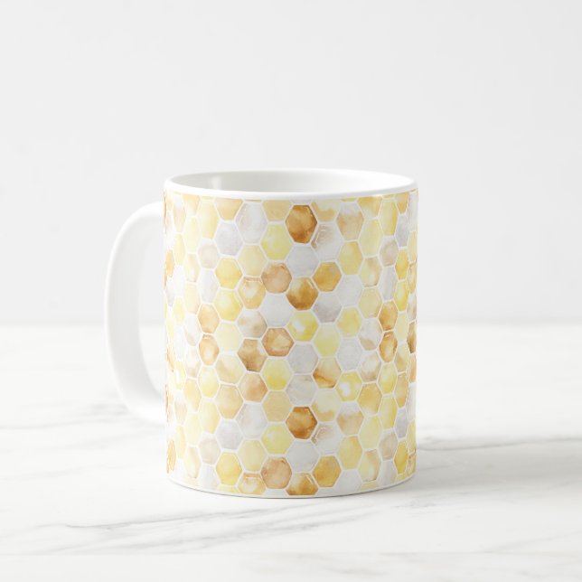 Caneca De Café Favos de Mel em Ouro Branco e Amarelo (Frente Esquerda)