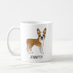 Caneca De Café Fawn Boston Terrier Cute Cartoon Dog e Nome Person