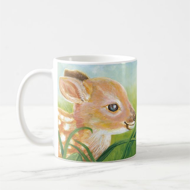 Caneca De Café Fawn deitado na grama e Esquilo (Esquerda)