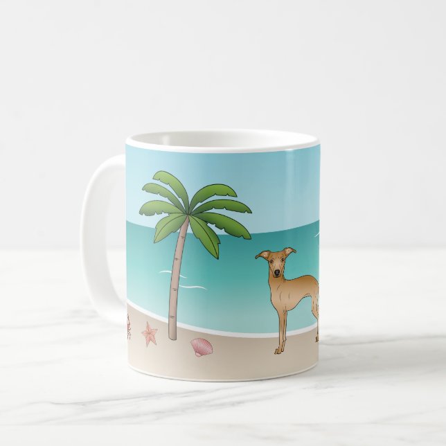 Caneca De Café Fawn Italiano Greyhound Na Praia Tropical De Verão (Frente Esquerda)
