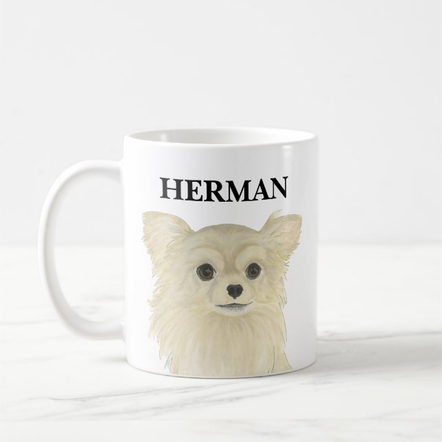 Caneca De Café Fawn Personalizado Tan Long Haired Chihuahua (Esquerda)