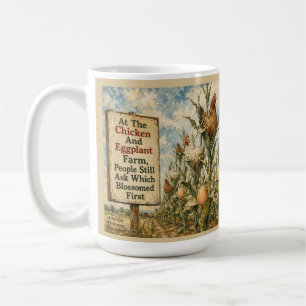 Caneca De Café Fazenda de Frango e Berinjela Cartoon Surrealista