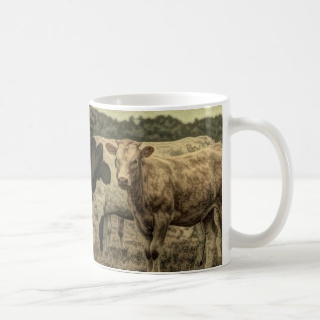 Caneca De Café Fazenda de Leite Russo Animal Castanho Suíço Vaca  (Direita)