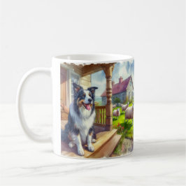 Caneca De Café Fazenda de Ovinos com Cachorro Collie de Borda