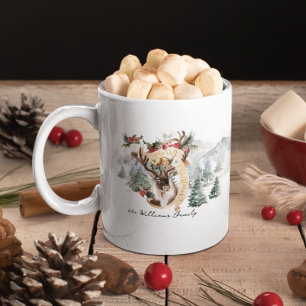 Caneca De Café Fazenda de renas & árvores Feliz Natal