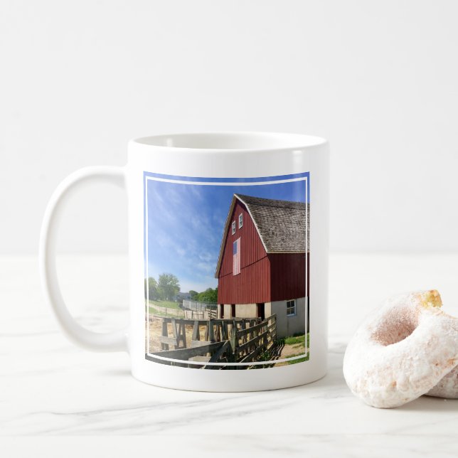 Caneca De Café Fazendas | Red Barn Com Bandeira Americana (Com Donut)