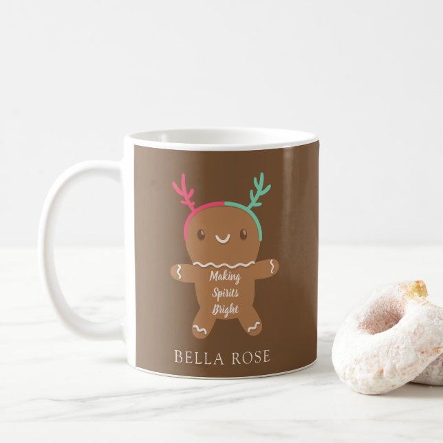 Caneca De Café Fazer Espíritos Brilhantes Reindeer Gingerpão Nome (Com Donut)
