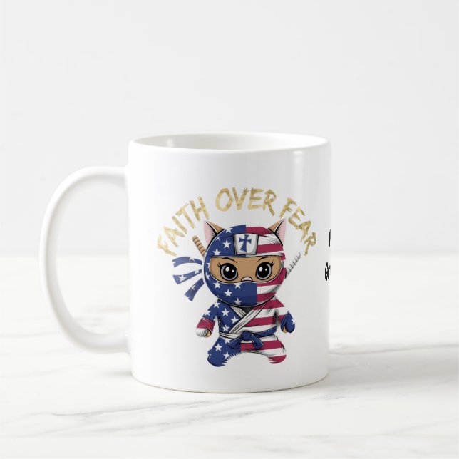 Caneca De Café Fé Acima do Medo Inspirador Cristão Personalizado (Esquerda)