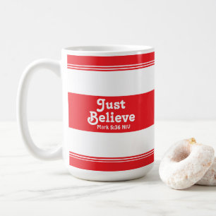 Caneca De Café Fé Apenas Acredite Listras Vermelhas e Brancas de