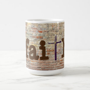 Caneca De Café Fé com cruz em uma taça de tijolos