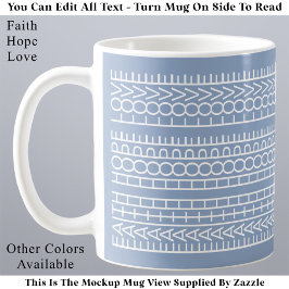 Caneca De Café Fé Esperança Amor Azul e Branco Mensagem Oculta